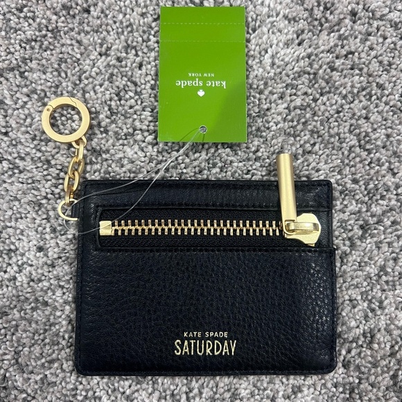 NWT! Kate Spade saturday Black zipline card and coin purse Gold Hardware - Picture 1 of 6